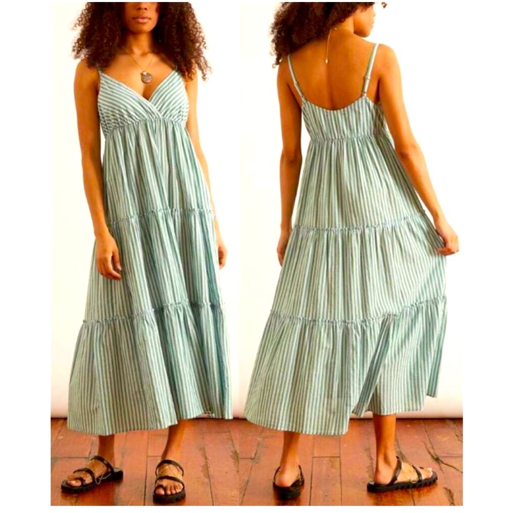 Xirena Striped Green midi spaghetti strap Dress